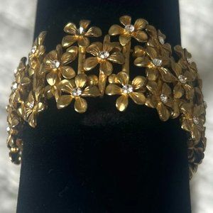 Gold Flowers Rhinestone Stretch Bracelet